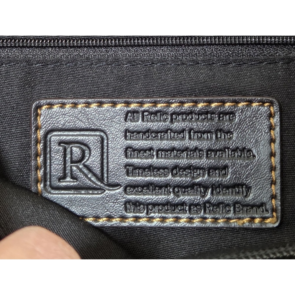 Relic Black Leather Purse w/ Laser Cutouts  Brown Stitching‎ Zipper Closure - Picture 8 of 15